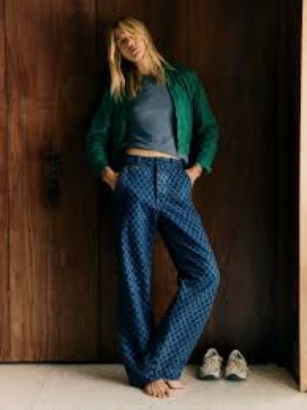 Logan washed indigo check trousers
